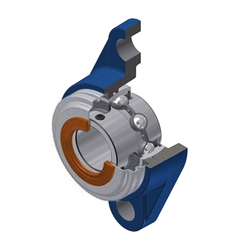 SNR UCFL210CC Metric Two Bolt Oval Cast Iron Flange Housing with 50mm Bore Insert with Narrow Steel Plate Cover - Closed Version - Allow 2-3 Days