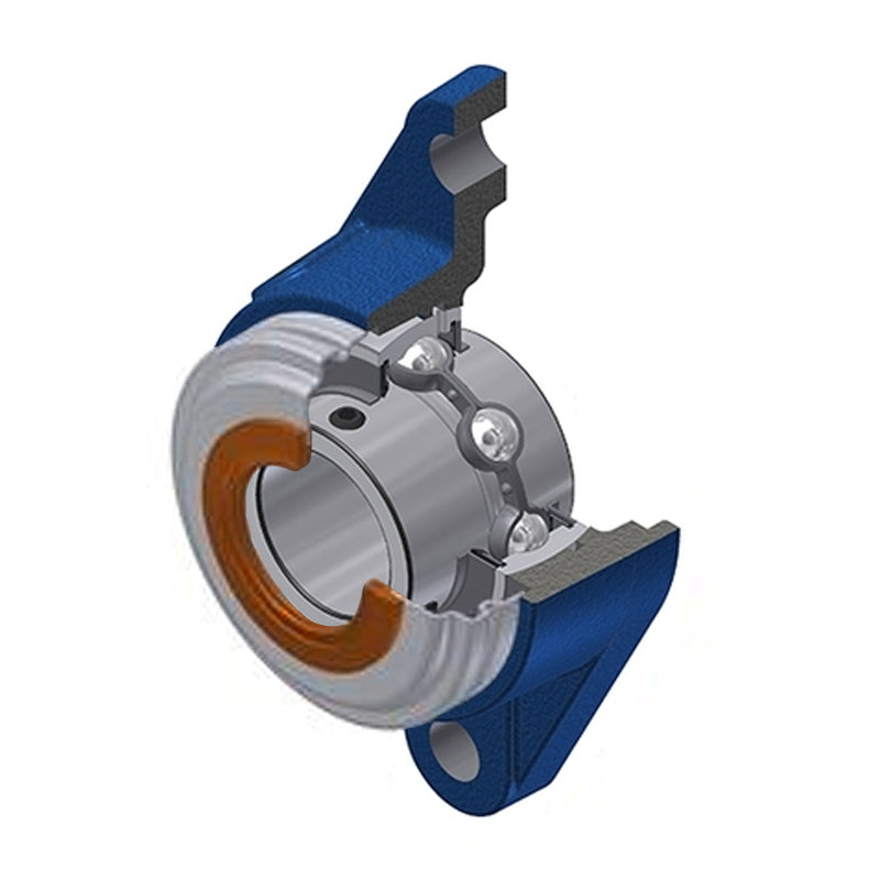 SNR UCFLE203-11CC Imperial Two Bolt Oval Cast Iron Flange Housing with 11/16 inch Bore Insert with Narrow Steel Plate Cover - Closed Version - Allow 2-3 Days