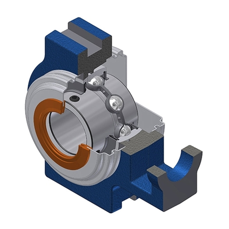 SNR UCT205CO Metric Cast Iron Take Up Unit with 25mm Bore Bearing Unit with Narrow Steel Plate Cover - Open Version - Allow 2-3 Days