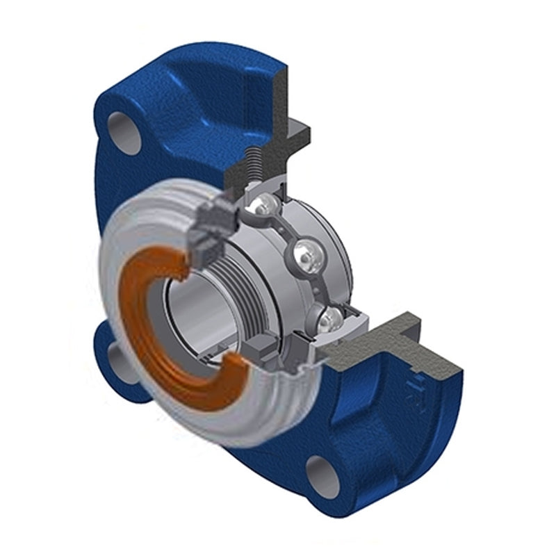 SNR UKFC212HCO Metric Four Bolt Cast Iron Round Flanged Housing Insert with Narrow Steel Plate Cover and Adaptor Sleeve Fits 55mm Shaft - Open Version - Allow 2-3 Days