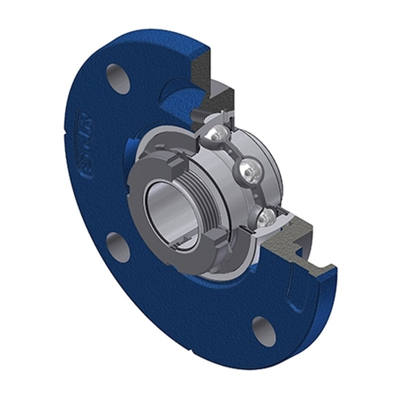 SNR UKFCE218H Metric Four Bolt Cast Iron Round Flanged Housing Insert and Adaptor Sleeve Fits 80mm Shaft - Allow 2-3 Days
