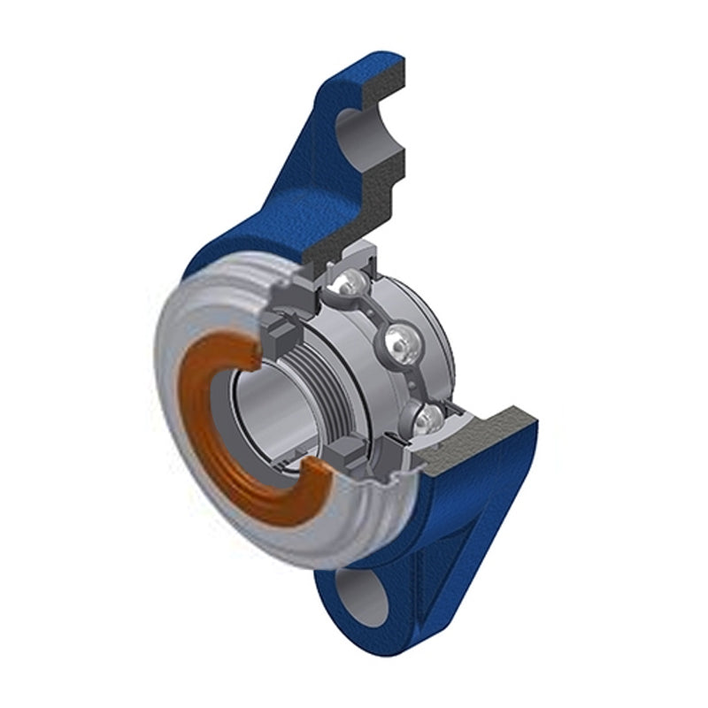 SNR UKFL208HCC Metric Two Bolt Cast Iron Oval Housing with Narrow Steel Plate Cover - Closed Version - Insert and Adaptor Sleeve Fits 35mm Shaft - Allow 2-3 Days
