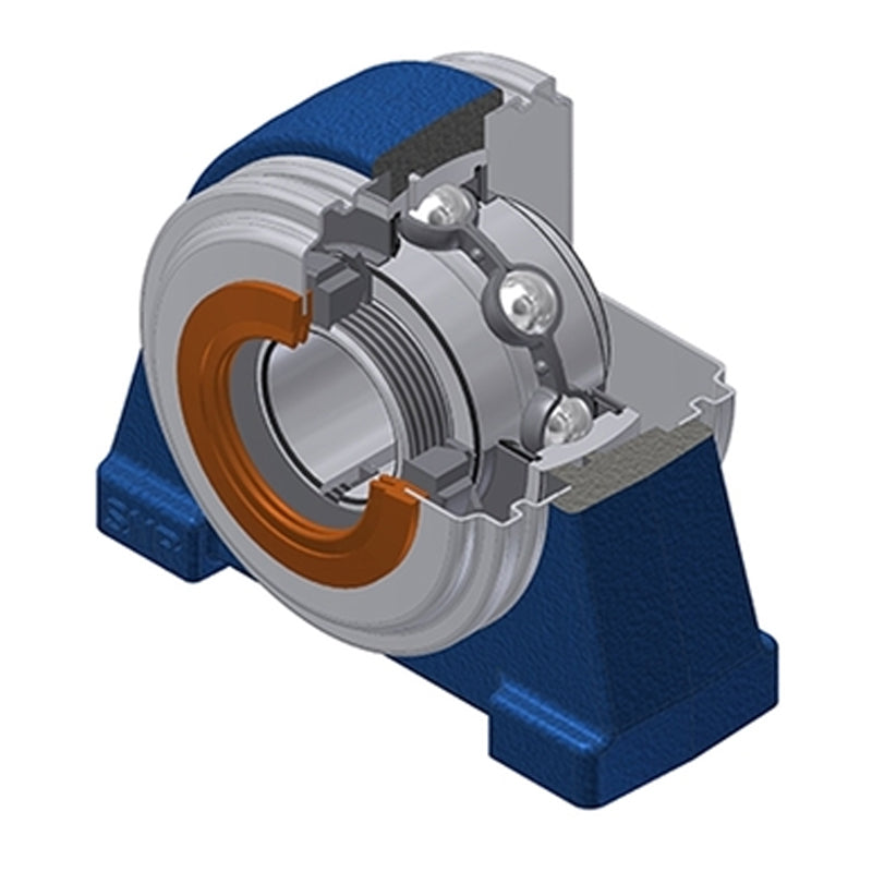 SNR UKPAE210HCC Threaded Base Small Footprint Metric Pillow / Plummer Block Housing with Narrow Steel Plate Cover - Closed Version - Insert and Adaptor Sleeve Fits 45mm Shaft - Allow 2-3 Days