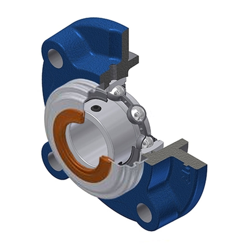 SNR USFC212CC Metric Four Bolt Cast Iron Round Flanged Housing with 60mm Insert with Narrow Steel Plate Cover - Closed Version - Allow 2-3 Days