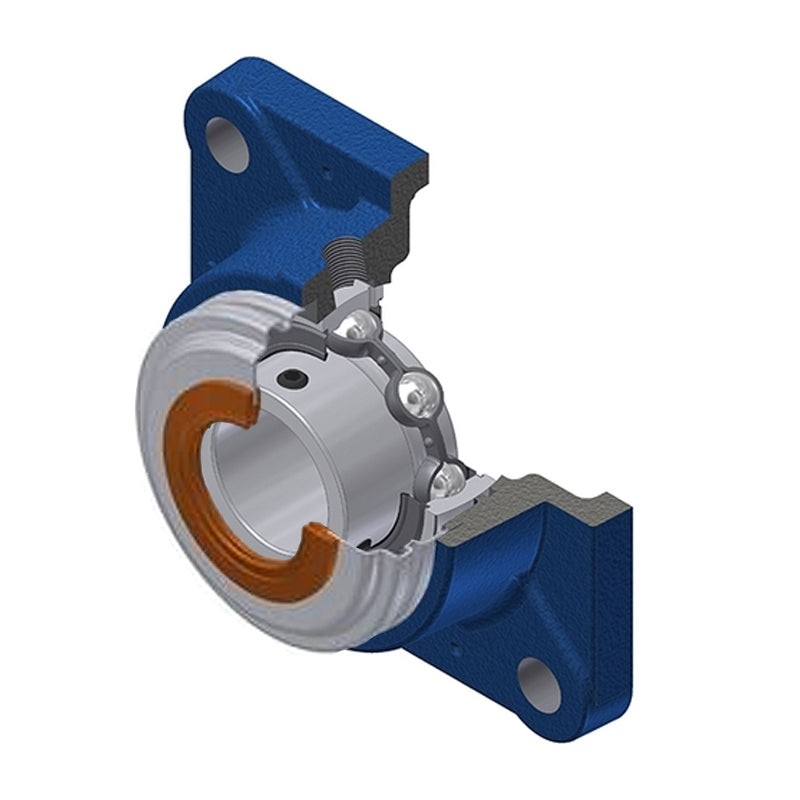 SNR USFE206CO Metric Four Bolt Square Cast Iron Flange Housing with 30mm Bore Insert with Narrow Steel Plate Cover - Open Version - Allow 2-3 Days