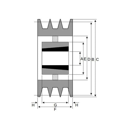 250X3SPA 250mm Pitch Diameter SPA Section Tapered Locking Bush Type Pulley with 3 Grooves (Bush not Incl.)