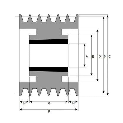 PowerDrive 560X6SPA 560mm Pitch Diameter SPA Section Tapered Locking Bush Type Pulley with 6 Grooves (Bush not Incl.) - Allow 2-3 Days