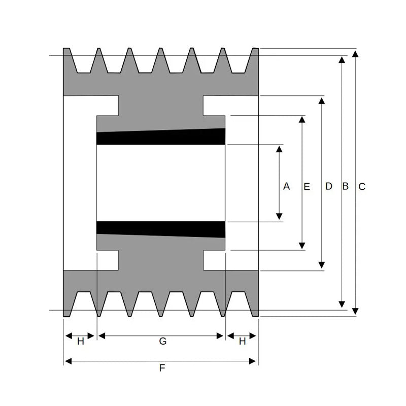 PowerDrive 400X6SPA 400mm Pitch Diameter SPA Section Tapered Locking Bush Type Pulley with 6 Grooves (Bush not Incl.) - Allow 2-3 Days