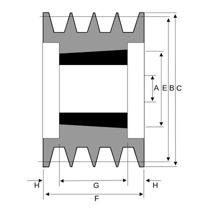 190X4SPB 190mm Pitch Diameter SPB Section Tapered Locking Bush Type Pulley with 4 Grooves (Bush not Incl.)