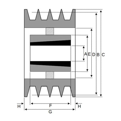 PowerDrive 280X4SPB 280mm Pitch Diameter SPB Section Tapered Locking Bush Type Pulley with 4 Grooves (Bush not Incl.) - Allow 2-3 Days