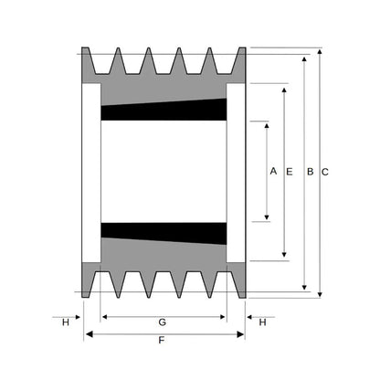 170X5SPB 170mm Pitch Diameter SPB Section Tapered Locking Bush Type Pulley with 5 Grooves (Bush not Incl.)