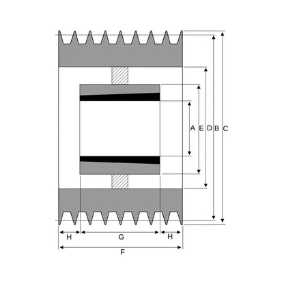 PowerDrive 1250X8SPB 1250mm Pitch Diameter SPB Section Tapered Locking Bush Type Pulley with 8 Grooves (Bush not Incl.) - Allow 2-3 Days