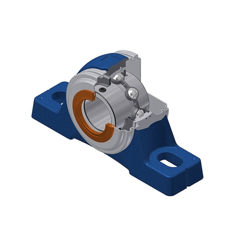 SNR UCPE213CC Metric Cast Iron Two Bolt Pillow / Plummer Block Housing with 65mm Bore Insert with Narrow Steel Plate Cover - Closed Version - Allow 2-3 Days