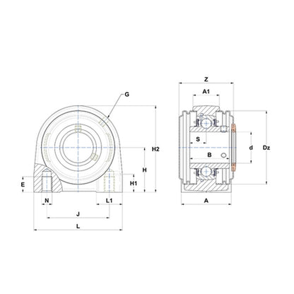 SNR UKPG211HCO Metric Cast Iron Two Bolt Pillow / Plummer Block Housing with Narrow Steel Plate Cover - Open Version - Insert and Adaptor Sleeve Fits 50mm Shaft - Allow 2-3 Days