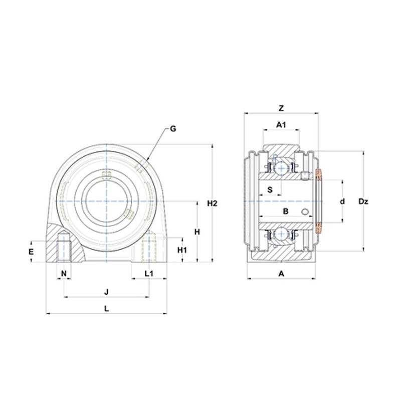 SNR UKPG210HCO Metric Cast Iron Two Bolt Pillow / Plummer Block Housing with Narrow Steel Plate Cover - Open Version - Insert and Adaptor Sleeve Fits 45mm Shaft - Allow 2-3 Days