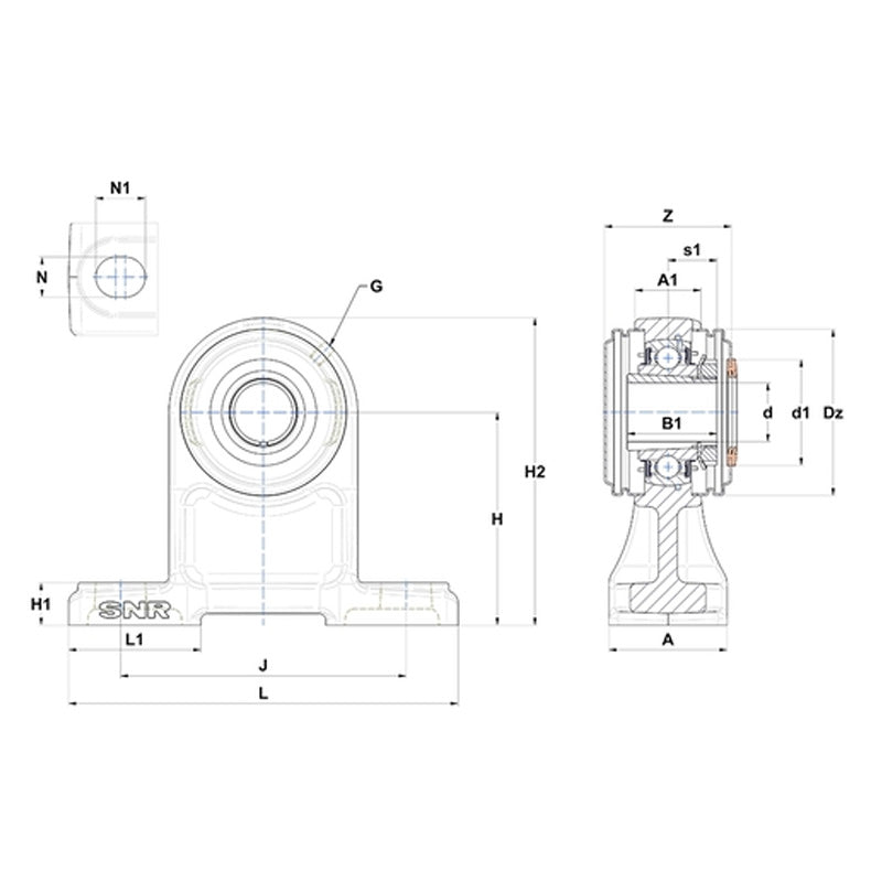 SNR UKPH208HCC Metric Cast Iron High Centre Height Two Bolt Pillow / Plummer Block Housing with Narrow Steel Plate Cover - Closed Version - Insert and Adaptor Sleeve Fits 35mm Shaft - Allow 2-3 Days