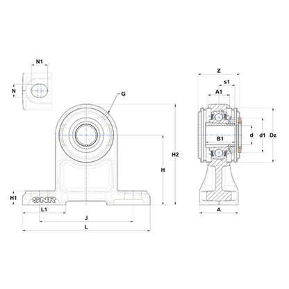 SNR UKPH205HCO Metric Cast Iron High Centre Height Two Bolt Pillow / Plummer Block Housing with Narrow Steel Plate Cover - Open Version - Insert and Adaptor Sleeve Fits 20mm Shaft - Allow 2-3 Days