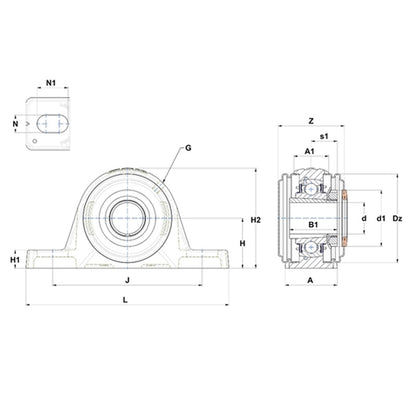 SNR UKPLE207HCO Metric Cast Iron Two Bolt Pillow / Plummer Block Housing with Narrow Steel Plate Cover - Open Version - Insert and Adaptor Sleeve Fits 30mm Shaft - Allow 2-3 Days