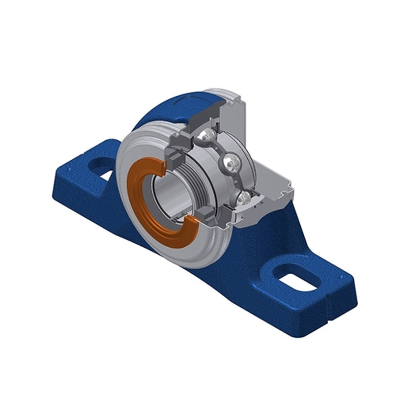 SNR UKPLE209HCO Metric Cast Iron Two Bolt Pillow / Plummer Block Housing with Narrow Steel Plate Cover - Open Version - Insert and Adaptor Sleeve Fits 40mm Shaft - Allow 2-3 Days