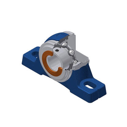 SNR USPE203CO Metric Cast Iron Two Bolt Pillow / Plummer Block Housing with 17mm Bore Insert with Narrow Steel Plate Cover - Open Version - Allow 2-3 Days