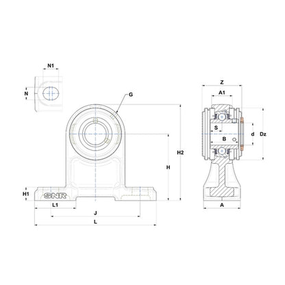 SNR USPH208CC Metric Cast Iron High Centre Height Two Bolt Pillow / Plummer Block Housing with 40mm Bore Insert with Narrow Steel Plate Cover - Closed Version - Allow 2-3 Days